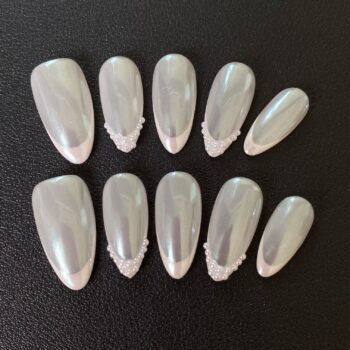 Short Almond White French Press On Nails