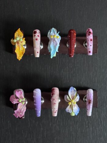 Long Coffin 3D Flowers Press On Nails